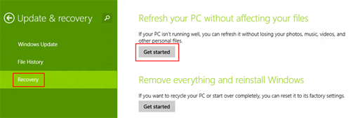 Windows 8.1 Update and Recovery, Refresh PC